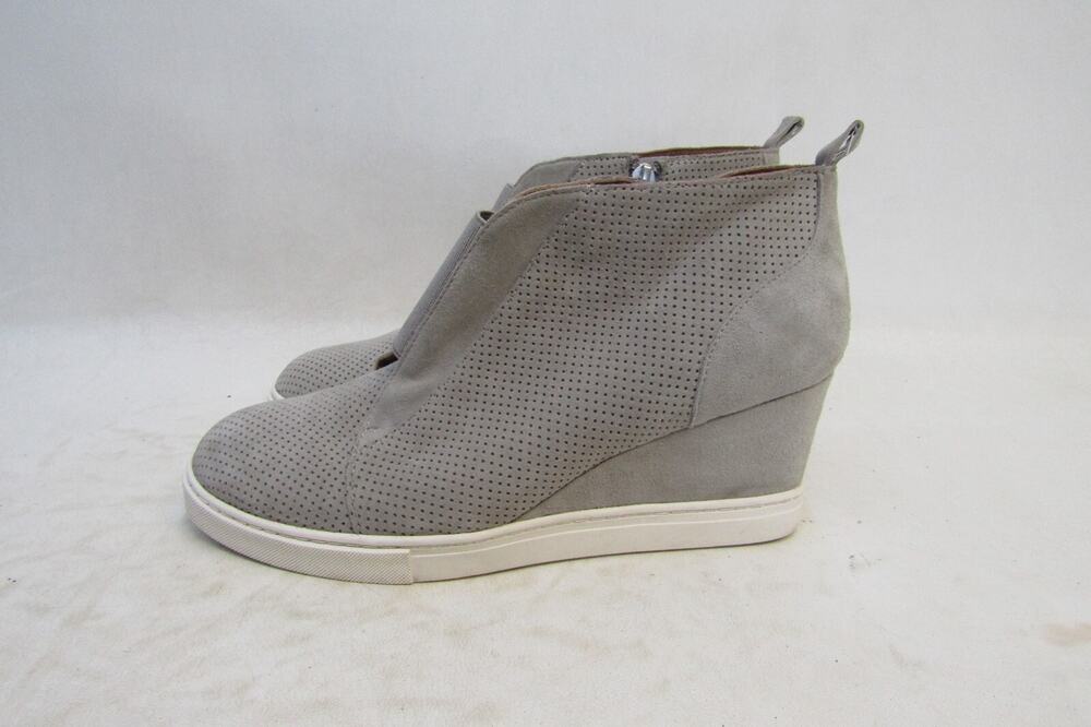 L. Paolo Womens Sz 7.5 M Gray Suede Wedge Zip Ankle Fashion Boots